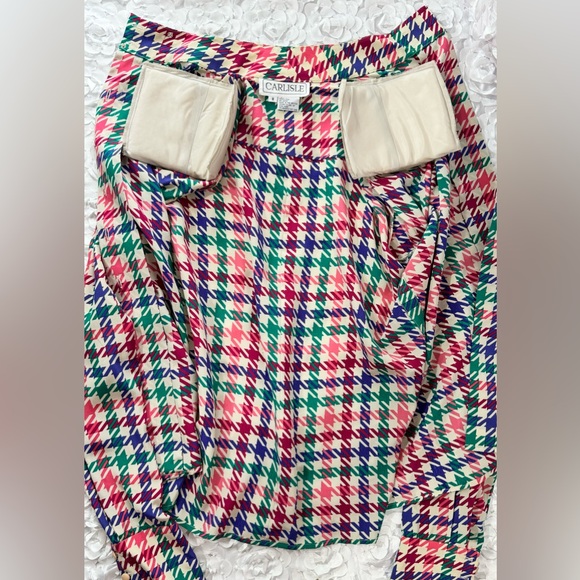 NWT Vintage Carlisle Multicolor 100% Silk Women’s Blouse Houndstooth Size 8 - Picture 8 of 11